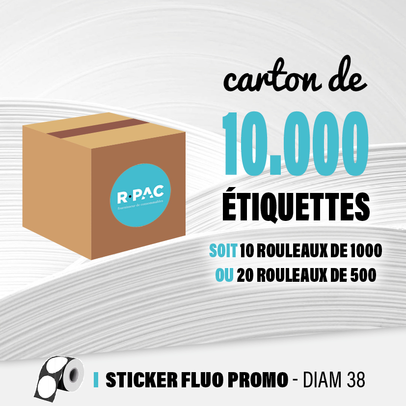 10% - 10000 Stickers autocollants Fluos - diam 38 de RPAC