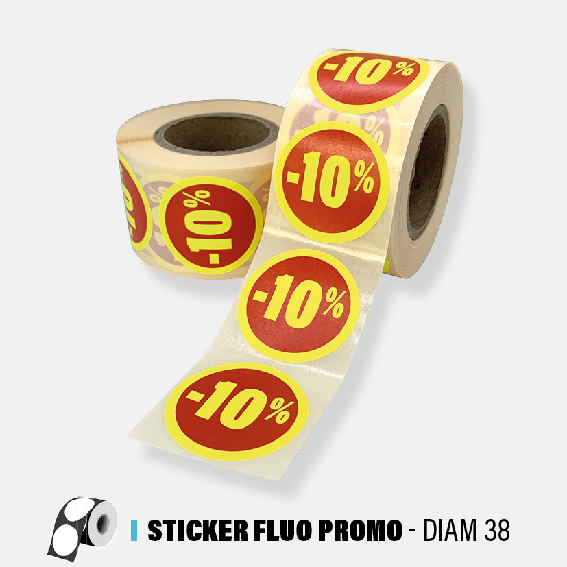 10% - 10000 Stickers autocollants Fluos - diam 38 de RPAC