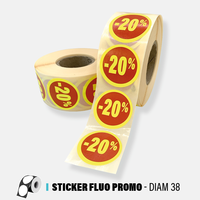 20% - 10000 Stickers autocollants Fluos - diam 38 de RPAC
